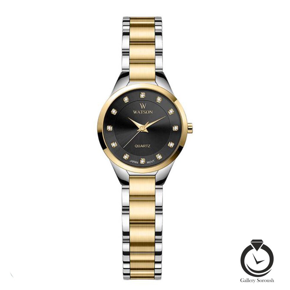 WATSON-1224L-352 ساعت زنانه واتسون طلایی نقره ای مشکی WATSON-1224L-352