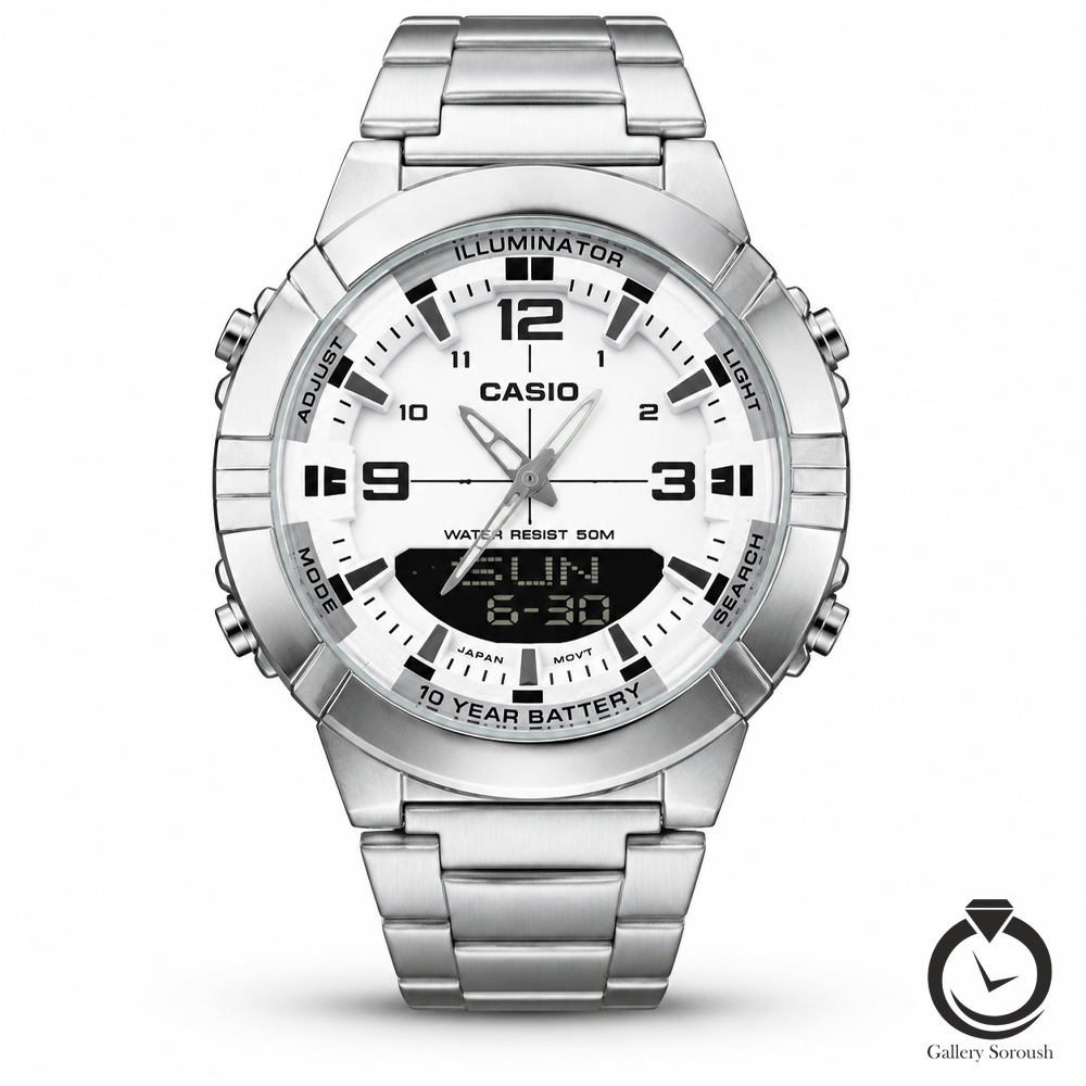 casio-5574-ms-w-1 ساعت مردانه کاسیو نقره ای سفید casio-5574-ms-w