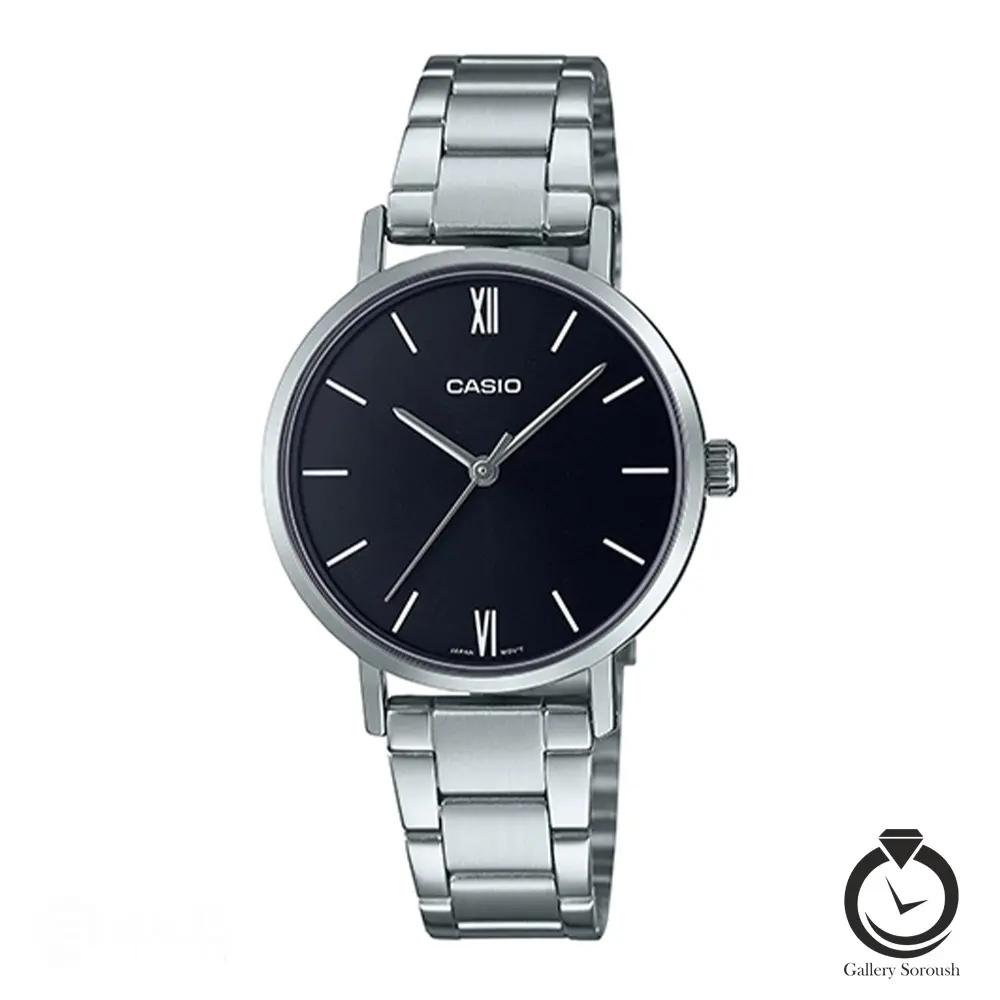 casio-ltp-vt02d-1a-1 ساعت زنانه کاسیو نقره ای مشکی casio-ltp-vt02d-1a