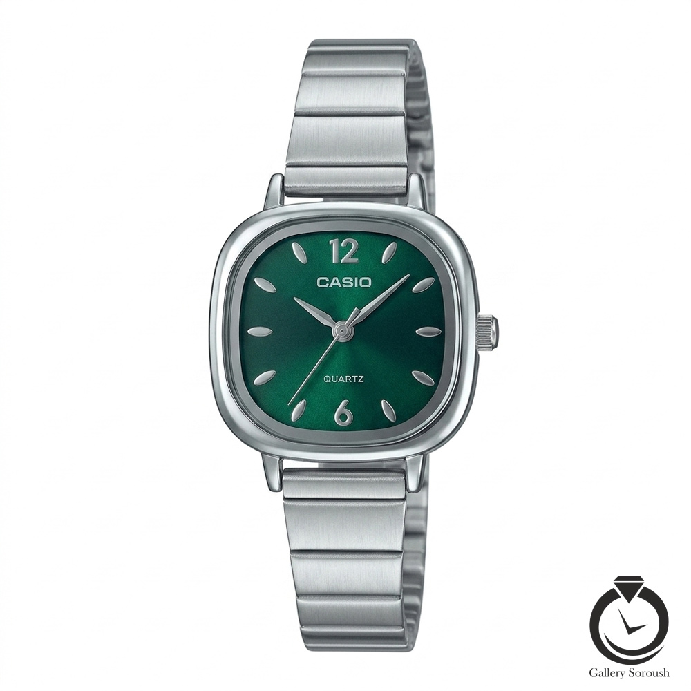 casio-3292-ws-g-1 ساعت زنانه کاسیو نقره ای سبز caio-3292-ws-g