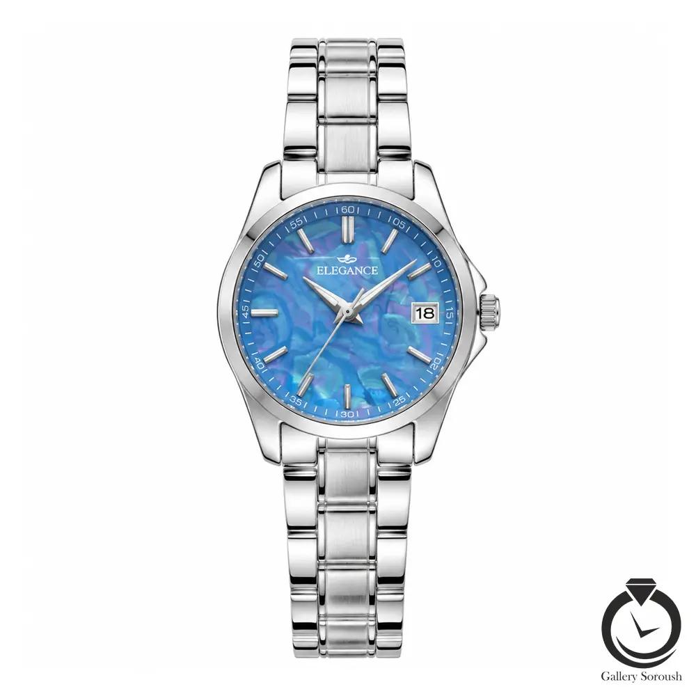 elegance-2312-ws-bl-1 ساعت زنانه الگانس نقره ای آبی صدفی elegance-2312-ws-bl