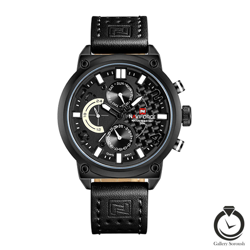 ساعت مردانه نیوی فورس مشکی سفید naviforce-9068-mb-bw