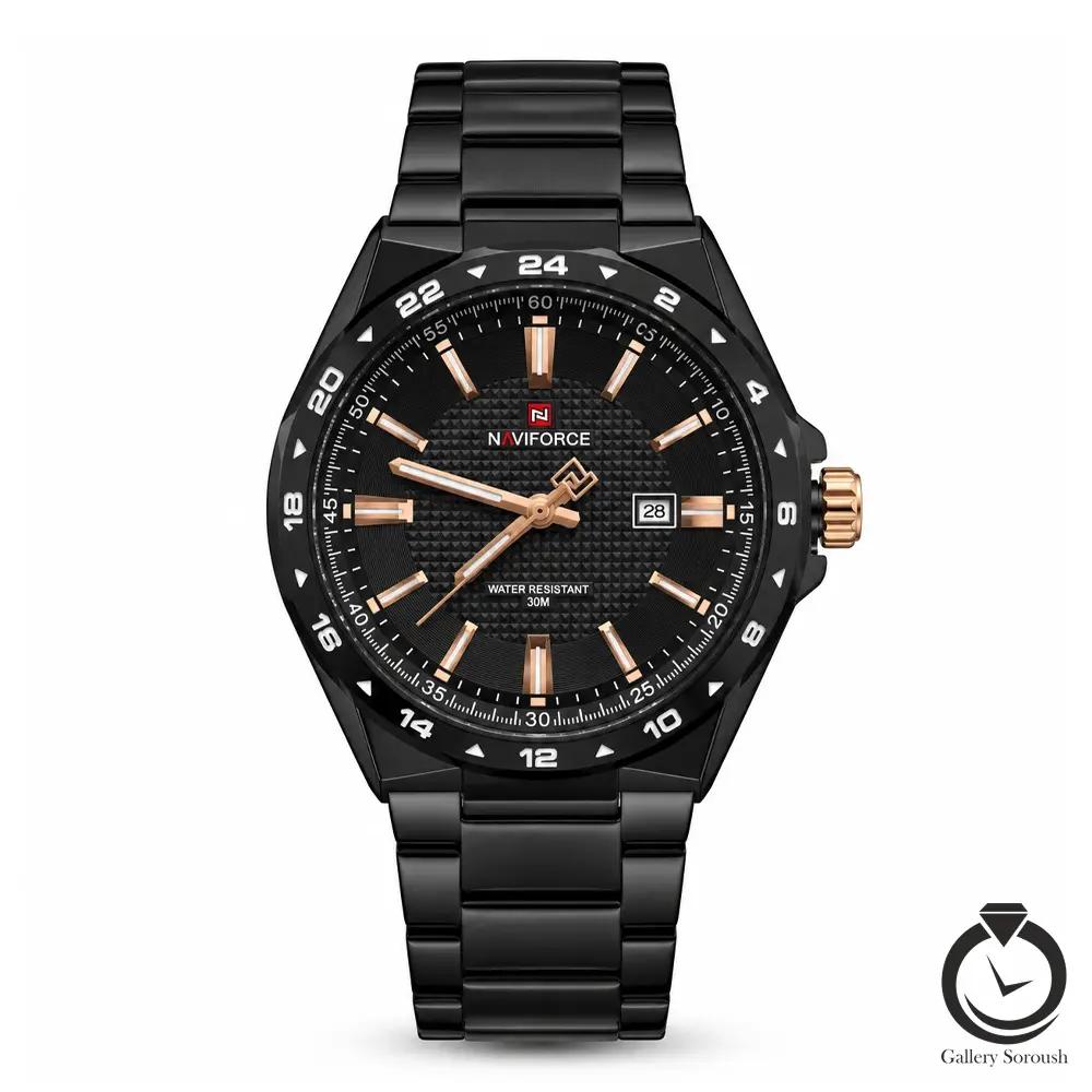 ساعت مردانه نیوی فورس مشکی رز naviforce-9266-mb-br